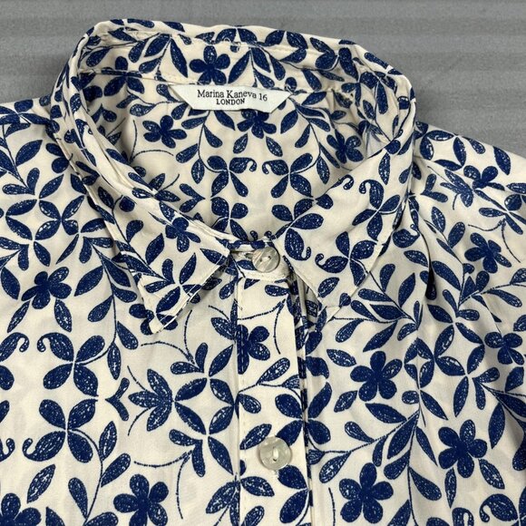 Marina Kaneva Shirt Dress Womens UK 16 White Blue Floral Button Long Sleeve - Picture 2 of 7